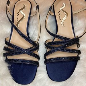 NWT Nina Febe Wedge Navy Glitter Sandals